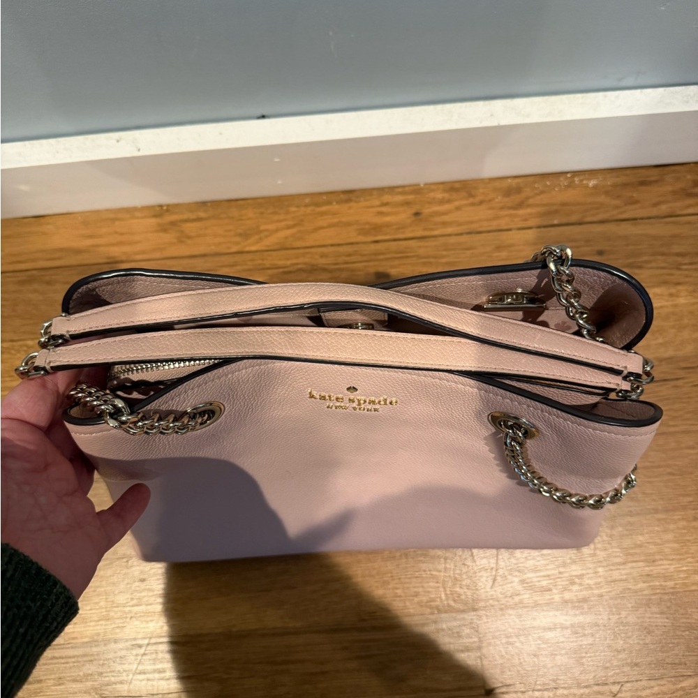 Kate Spade New York Blush Pink Pebbled Leather Tote Bag Chain Shoulder Strap - Picture 10 of 12